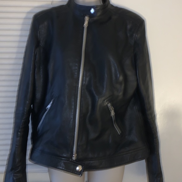This is a black lambskin moto leather jacket. Brand new with tags. - Picture 2 of 5